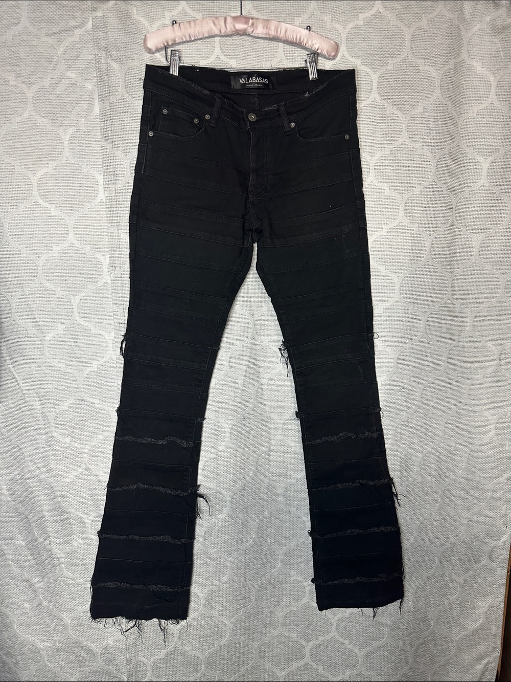 Valabasas Black Stacked Jeans Men's Distressed Frayed Flared Streetwear Denim